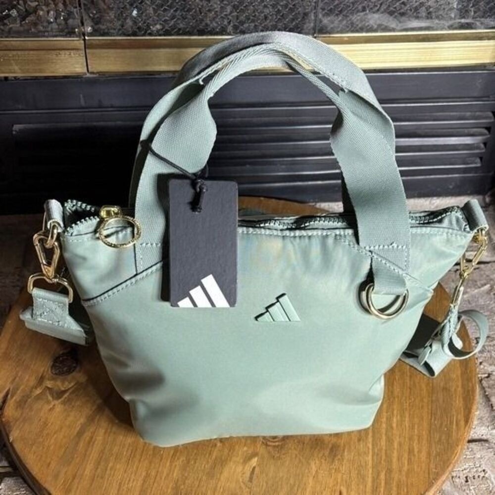 Adidas Mini Tote Premium Mini Tote Silver Green Gold Hardware Crossbody Bag NEW - Picture 4 of 8